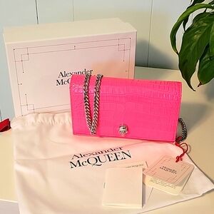 Alexander Mcqueen Neon Pink crocodile effect Skull Crossbody